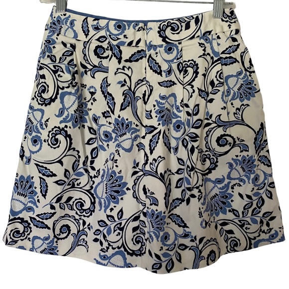 Ann Taylor Loft Skirt Cream Blue Floral Size 0 Petite Floral Pockets Pleated - Picture 2 of 12